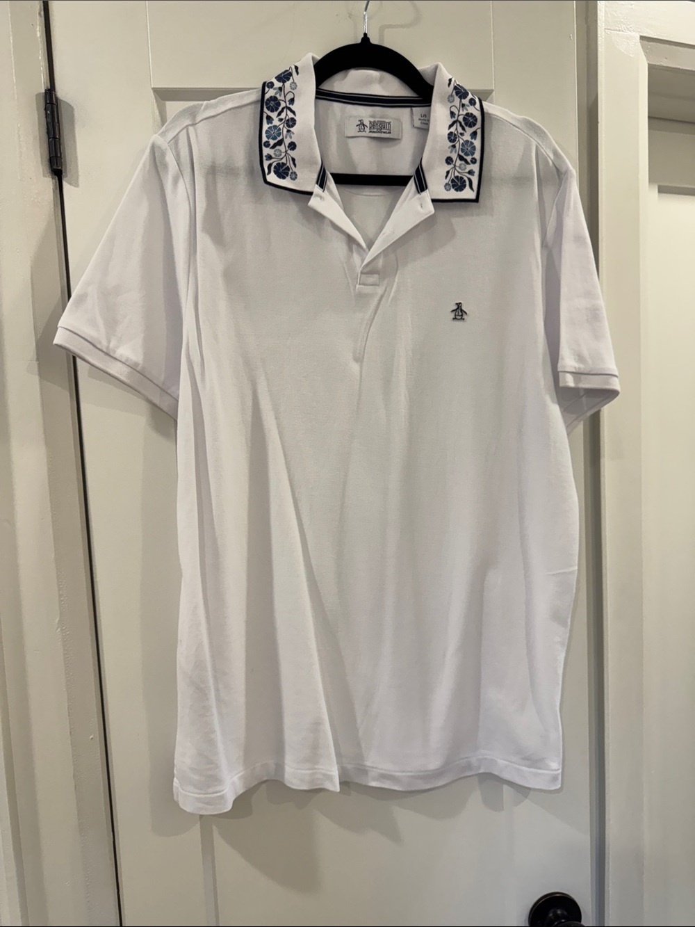 Original Penguin White Polo with Navy & Blue Embroidered Collar